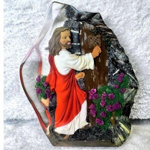 Vintage Jesus Knocking at the Door Plaque Religious Christian Shelf Sitter Resin